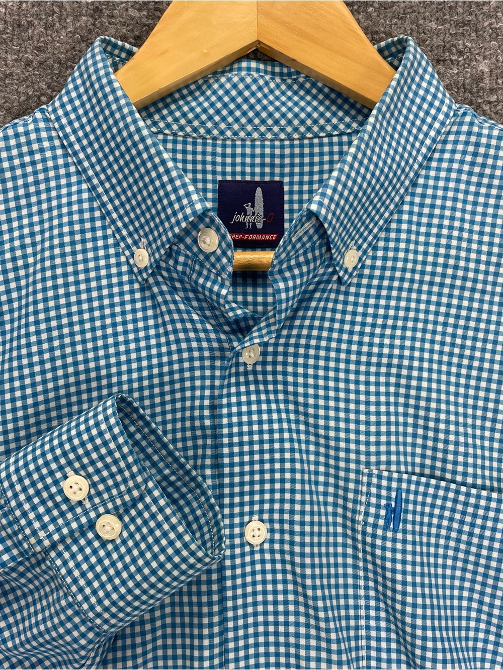 Johnnie-O Mens Button Down Shirt Size L Blue White Gingham Check Prep-Formance